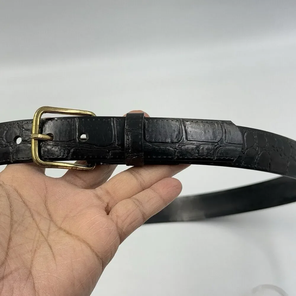 Women Gold Buckle Alligator Embossed Pattern Dress Belt 1 In Wide Size 12